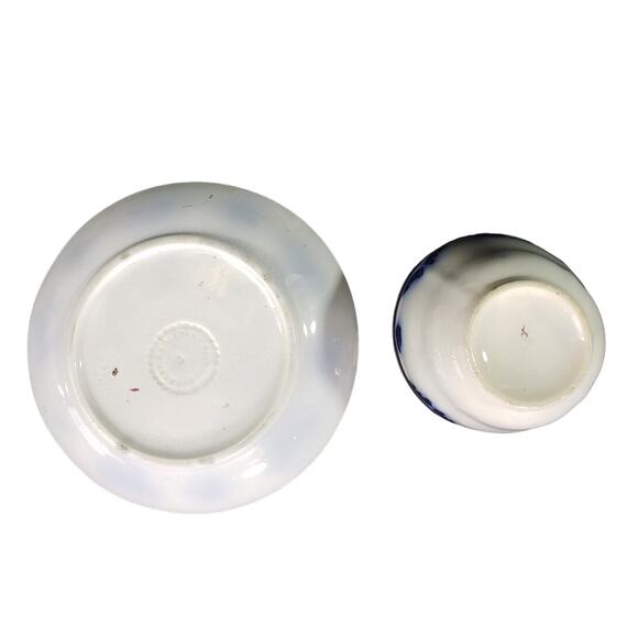 Antique Blue Flow Cup and Saucer Metallic Trim Soup Cup - Picture 3 of 8